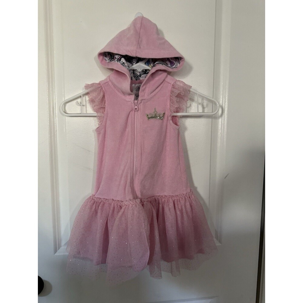 Disney Princess Pink Terrycloth Swim Cover up with Hood with Tutu Size 2